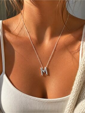 Initial M Necklace Silver Tone Letter Pendant Dainty Chain